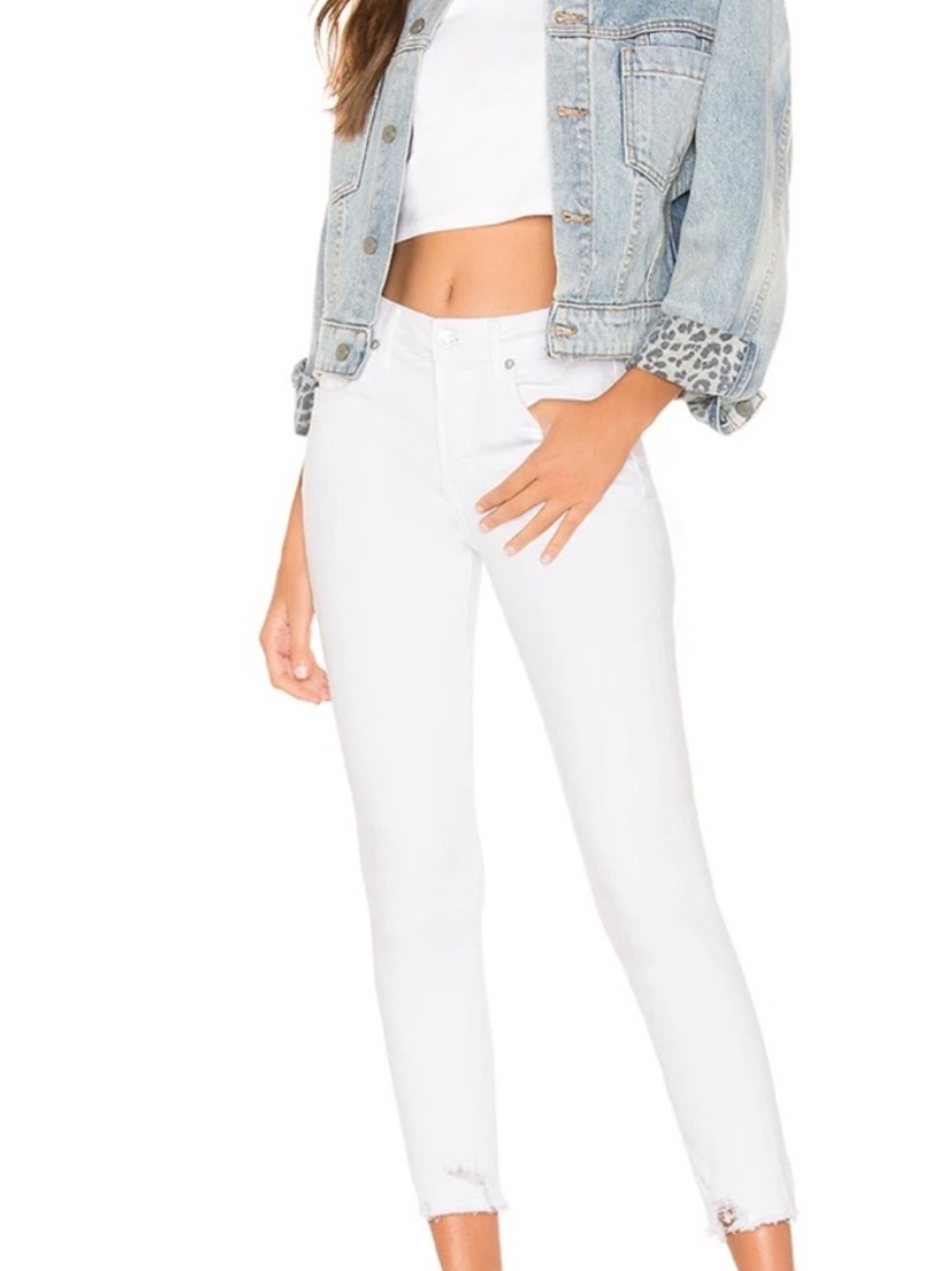 NWT Agolde Sophie High Rise Skinny Crop White Ripped Destroyed Raw Hem